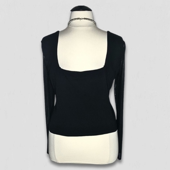 ASOS Design Black Mesh Long Sleeve Square Neck Top 22 - Picture 4 of 12